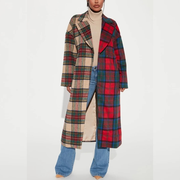 🔥Fashion Nova Red Combo Plaid Long Blazer/Jacket - Picture 11 of 17